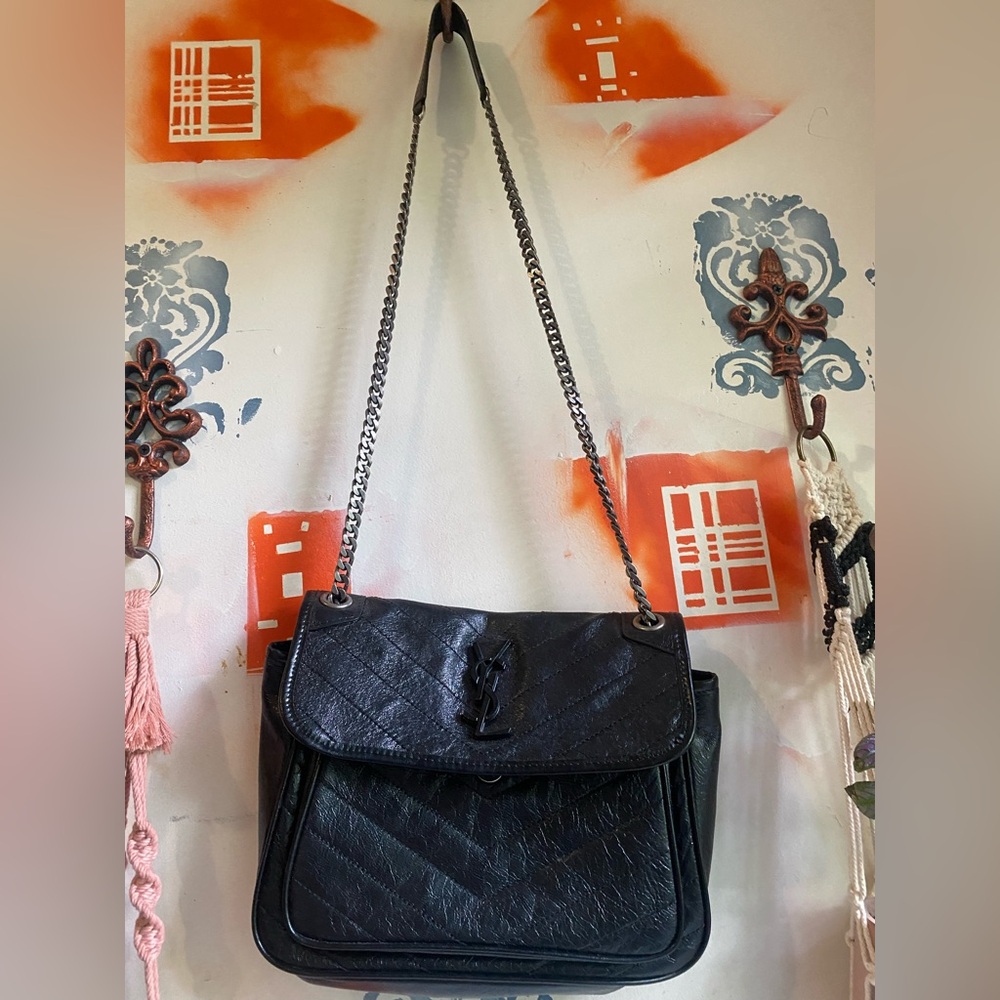 Nikki Black Designer leather YS*L Chain Shoulder Bag